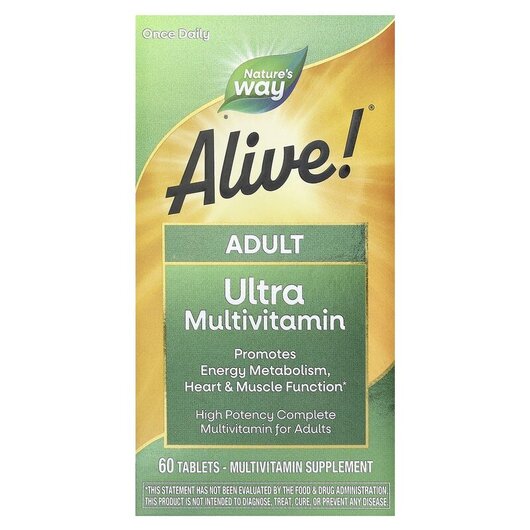 Основное фото товара Alive! Once Daily Multi Vitamin Основное фото товара Nature's Way, Мультивитамины, Adult Ultra Potency, 60 таблет