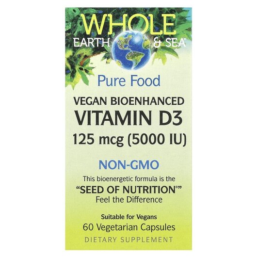 Основное фото товара Whole Earth & Sea Vegan Bioenhanced Vitamin D3 5000, Витамин 