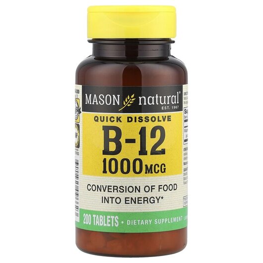 Основное фото товара Quick Dissolve Vitamin B-12 1000 mcg Основное фото товара Mason, Витамин B, Quick Dissolve Vitamin B-12 1000 mcg, 200 табле