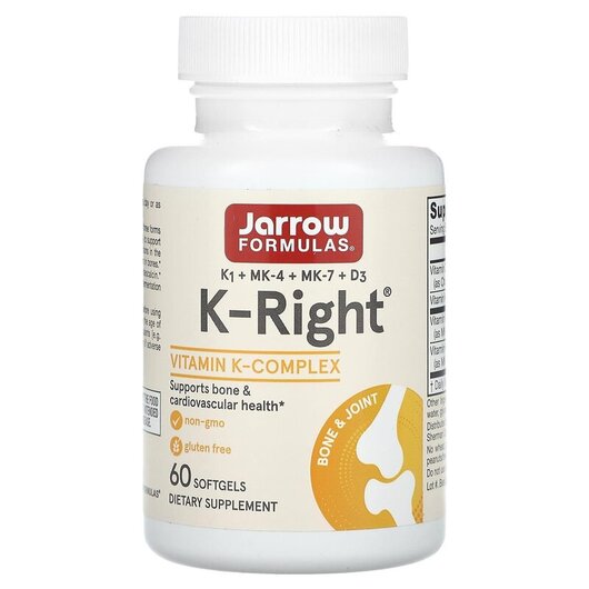 Основне фото товару K-Right Основне фото товару Jarrow Formulas, K-Right, Вітаміни K + D3, 60 капсул