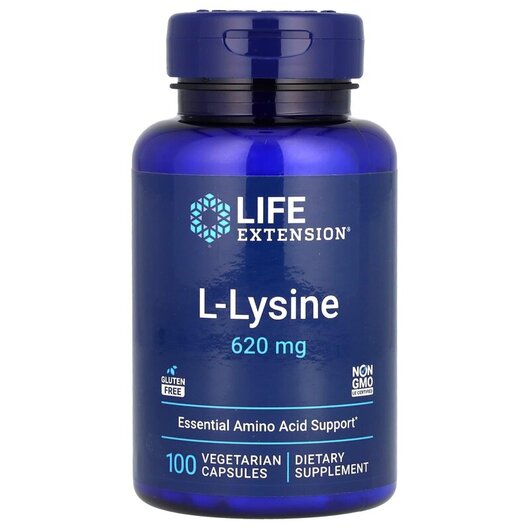 Основне фото товару L-Lysine 620 mg Основне фото товару Life Extension, L-Lysine 620 mg, L-лізин 620 мг, 100 капсул