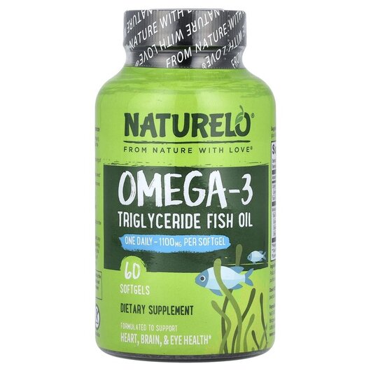 Основне фото товару Omega-3 Triglyceride Fish Oil 1100 mg Основне фото товару Naturelo, Omega-3 Triglyceride Fish Oil 1100 mg, ДГК, 60 капсул