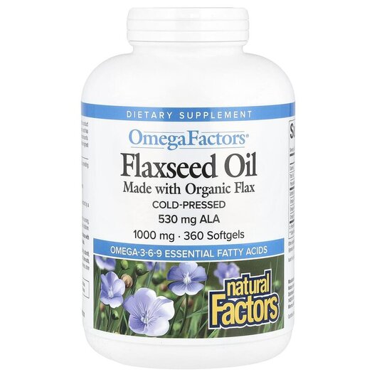 Основное фото товара Льняное Масло, Omega Factors Flaxseed Oil 1000 mg 360, 360 Softгe