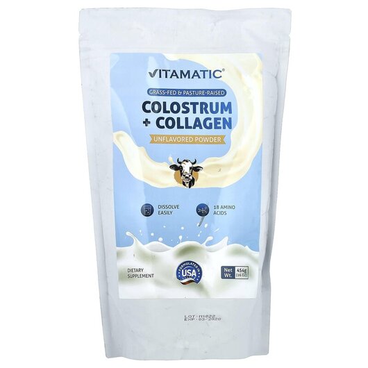 Основное фото товара Vitamatic, Коллаген, Colostrum + Collagen Powder Unflavored, 454 