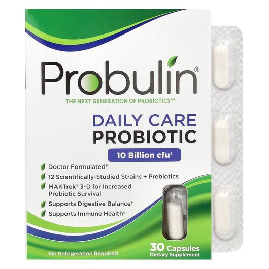 Основне фото товару Daily Care Probiotic 10 Billion CFU Основне фото товару Probulin, Daily Care Probiotic 10 Billion CFU, Пробіотики, 30 кап