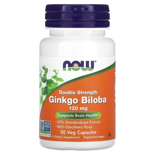 Основное фото товара Ginkgo Biloba Double Strength 120 mg Основное фото товара NOW Foods, Гинкго Билоба 120 мг, Ginkgo Biloba 120 mg, 50 капсул
