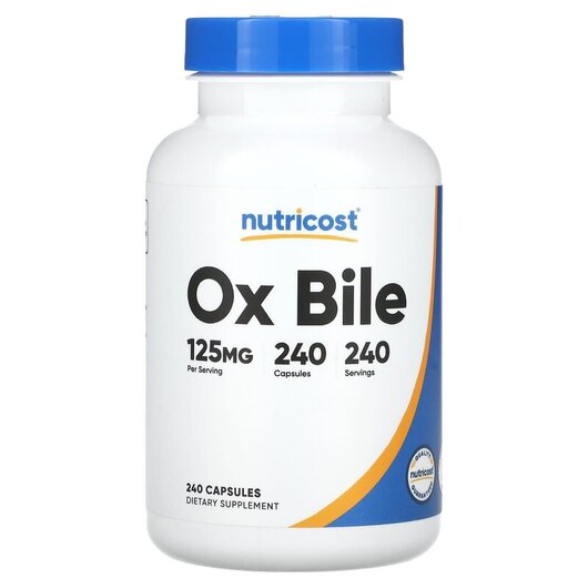 Основне фото товару Nutricost, Ox Bile 125 mg, Бичача жовч, 240 капсул