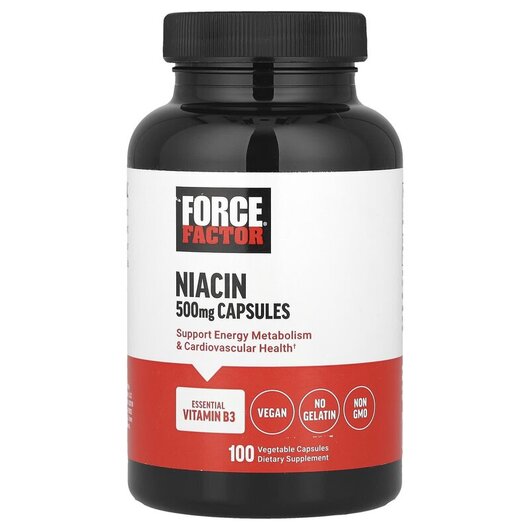 Основне фото товару Niacin 500 mg Основне фото товару Force Factor, Niacin 500 mg, Вітамін B3 Ніацин, 100 капсул