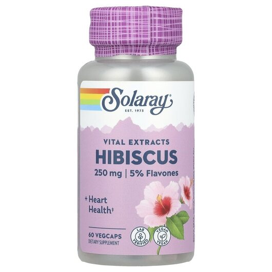 Основное фото товара Solaray, Гибискус, Hibiscus Flower 250 mg, 60 капсул