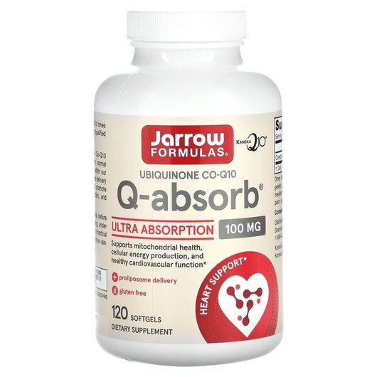 Основное фото товара Q-absorb Co-Q10 100 mg Основное фото товара Jarrow Formulas, Убихинол 100 мг, Co-Q10 100 mg, 120 капсул