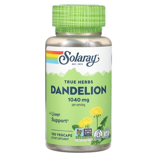 Основне фото товару Solaray, True Herbs Dandelion 520 mg, Кульбаба, 100 капсул