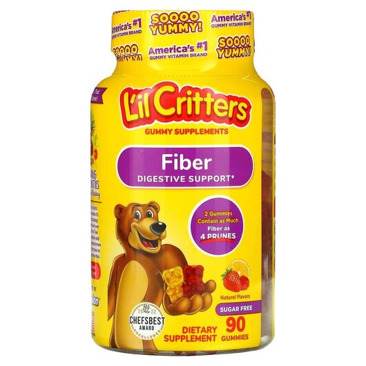 Основне фото товару Fiber Digestive Support Natural Fruit Flavors Основне фото товару L'il Critters, Fiber Digestive, Клітковина, 90 цукерок