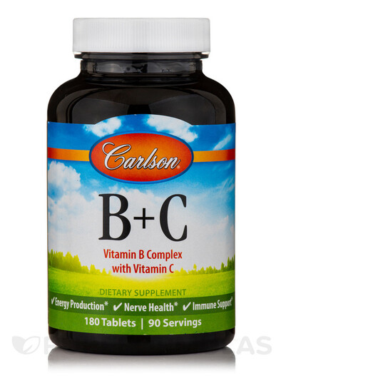 Основное фото товара Vitamins B + C Основное фото товара Carlson, Витамины, Vitamins B + C, 180 таблеток