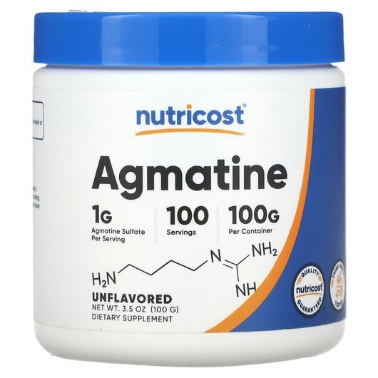 Основне фото товару Agmatine Unflavored Основне фото товару Nutricost, Agmatine Unflavored, Сульфат Агматину, 100 г