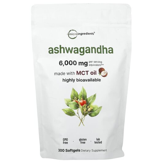 Основне фото товару Micro Ingredients, Ashwagandha, Ашваганда, 300 капсул