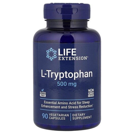 Основне фото товару Life Extension, L-Tryptophan 500 mg, L-Триптофан 500 мг, 90 капсу