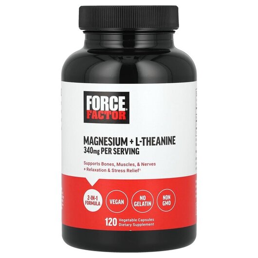 Основне фото товару Force Factor, Magnesium + L-Theanine 340 mg, Магній, 120 капсул