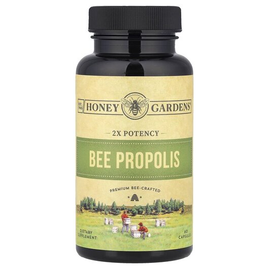 Основное фото товара Honey Gardens, Прополис, Bee Propolis 2x Potency, 60 капсул