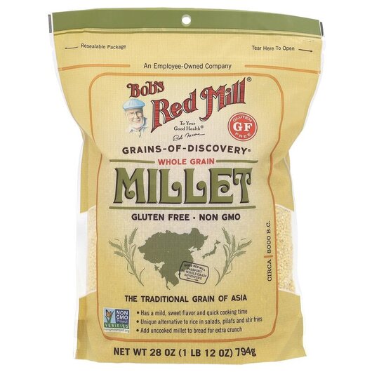 Основное фото товара Millet Whole Grain Gluten Free Основное фото товара Bob's Red Mill, Просо, Millet Whole Grain Gluten Free, 794 г