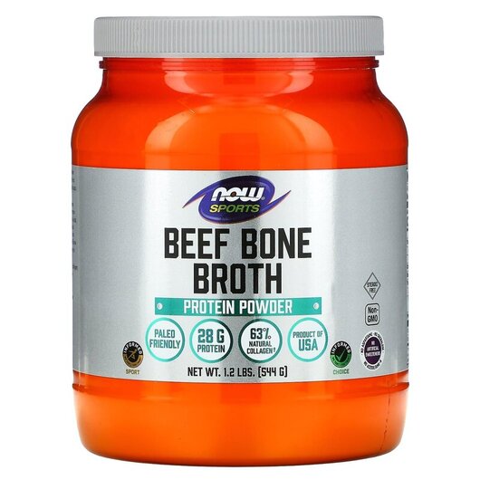 Основне фото товару NOW Foods, Beef Bone Broth, Яловичий кістковий желатин, 544 г