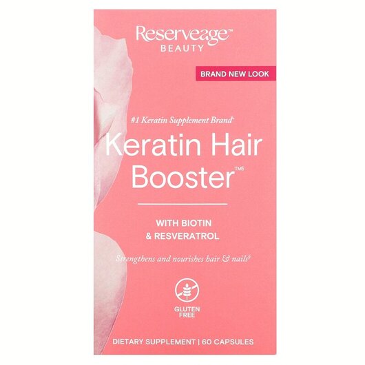 Основное фото товара Кератин, Keratin Hair Booster With Biotin & Resveratrol, 60 к