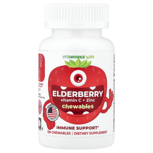 Основне фото товару Kids Elderberry Vitamin C + Zinc Mixed Berry, Вітамін C, 120 табл