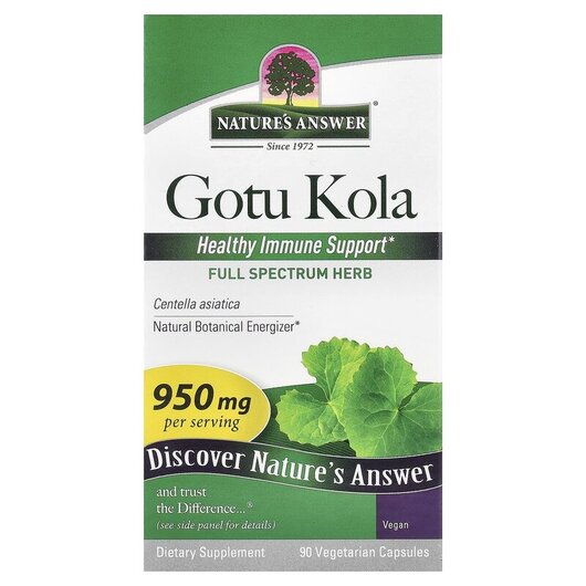 Основне фото товару Nature's Answer, Gotu Kola 950 mg, Готу Кола 950 мг, 90 капс