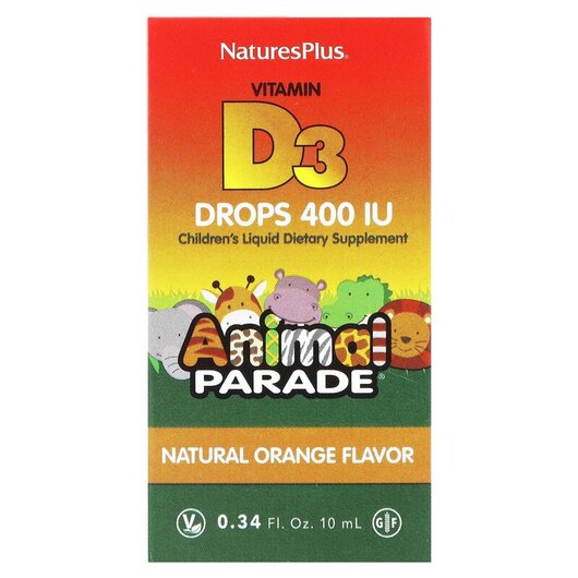 Основное фото товара Source of Life Animal Parade Vitamin D3 Liquid Drops Natural Orange Flavor 200 IU Основное фото товара Жидкий Витамин C и D3 в каплях, Vitamin D3 Liquid Drops, 10 мл