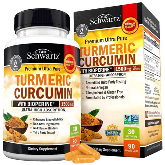 Основне фото товару Turmeric Curcumin Основне фото товару BioSchwartz, Turmeric Curcumin, Куркумін, 90 капсул