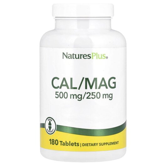 Основне фото товару Natures Plus, Cal Mag 500 mg 180, Кальцій Магній 500 мг, 180 табл