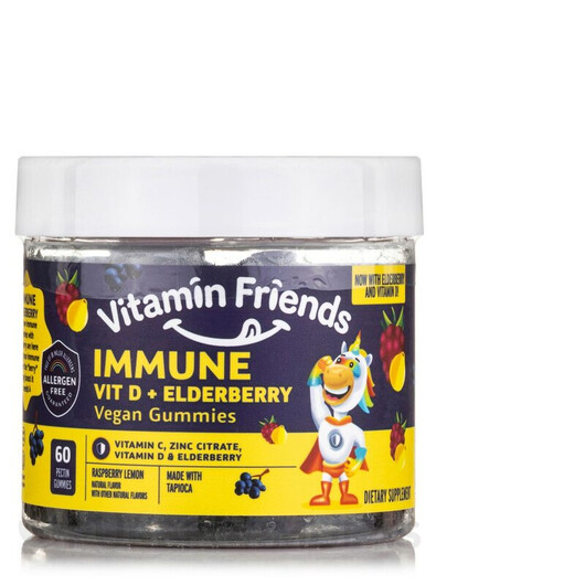 Основное фото товара Vegan Immune Vitamin D + Elderberry Gummies for Kids Raspberry Lemon Flavor Основное фото товара Vegan Immune Vitamin D + Elderberry Gummies for, Витамин D, 60 та