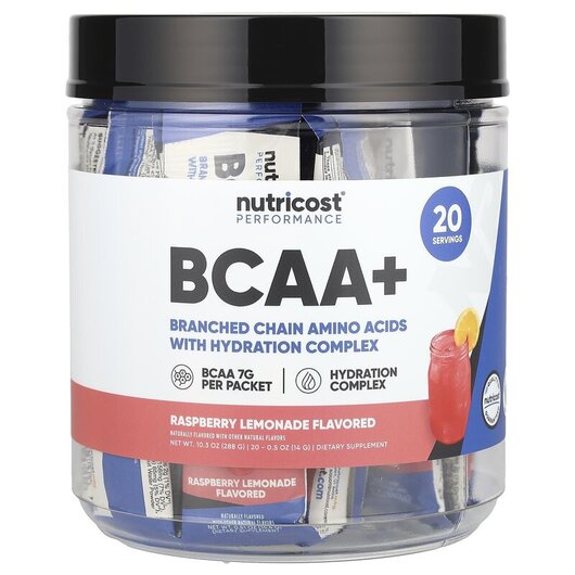 Основное фото товара Performance BCAA+ Raspberry Lemonade Основное фото товара Nutricost, БЦАА, Performance BCAA+ Raspberry Lemonade, 20 шт