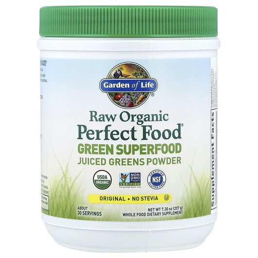 Основне фото товару RAW Organic Perfect Food Green Superfood Original Основне фото товару Garden of Life, RAW Organic Perfect Food, Суперфуд, 207 г