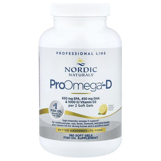 Основне фото товару Nordic Naturals, ProOmega-D 1000, Омега 3, 180 Soft gels