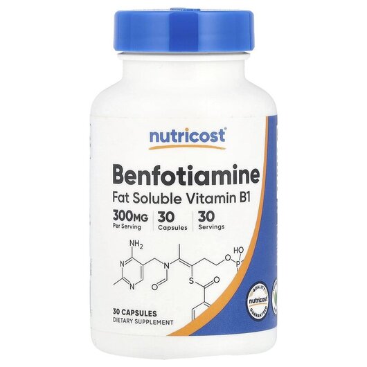 Основное фото товара Benfotiamine 300 mg Основное фото товара Nutricost, Бенфотиамин, Benfotiamine 300 mg, 30 капсул