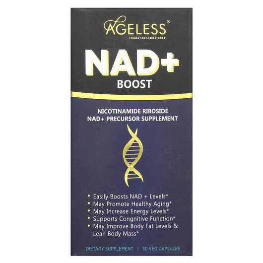 Основне фото товару NAD+ Boost Основне фото товару Ageless, NAD+ Boost, Нікотинамід НАД+, 30 капсул