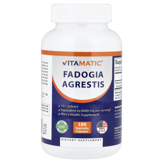 Основне фото товару Vitamatic, Fadogia Agrestis 6000 mg, Фадогія Агрестіс, 180 капсул