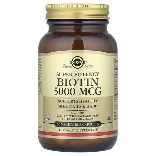 Основное фото товара Solgar, биотин 5000 мкг, Biotin 5000 mcg, 50 капсул