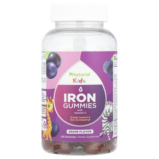 Основное фото товара Kids Iron Gummies with Vitamin C Grape Основное фото товара Phytoral, Железо, Kids Iron Gummies with Vitamin C Grape, 120 таб