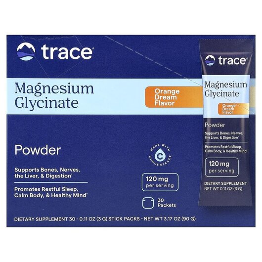 Основное фото товара Trace, Магний Глицинат, Magnesium Glycinate Powder Orange Dream, 