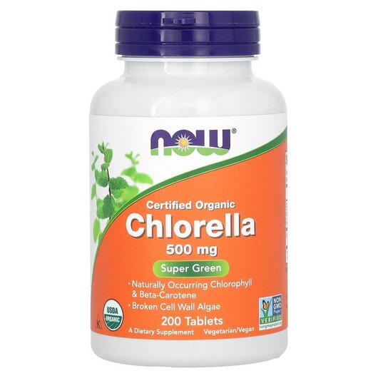 Основне фото товару NOW Foods, Chlorella 500 mg, Хлорелла 500 мг, 200 таблеток