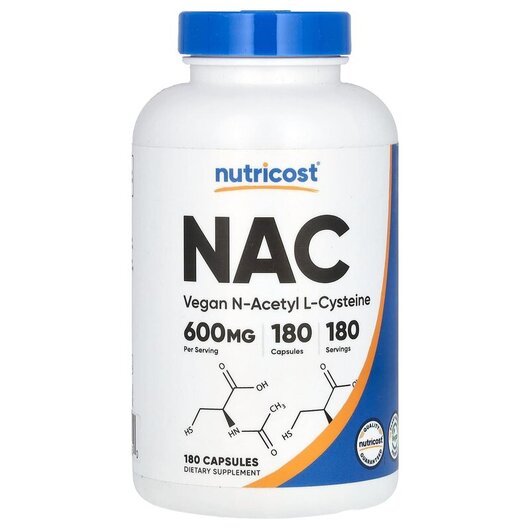 Основне фото товару NAC Vegan N-Acetyl L-Cysteine 600 mg, N-ацетилцистеїн, 180 капсул