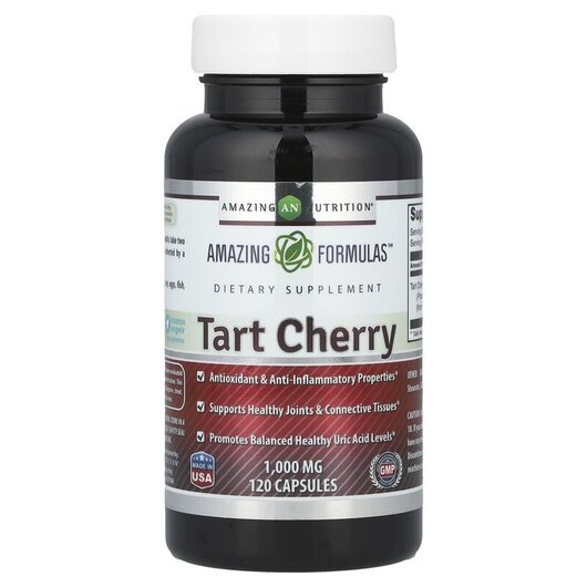 Основне фото товару Tart Cherry 1000 mg Основне фото товару Amazing Nutrition, Tart Cherry 1000 mg, Екстракт вишні, 120 капсу