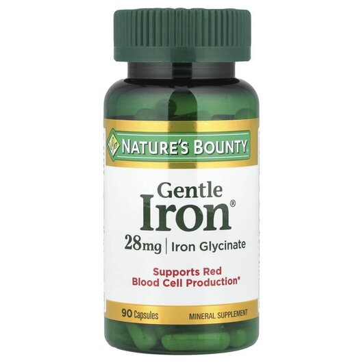 Основне фото товару Natures Bounty Gentle Iron 28 mg Основне фото товару Gentle Iron 28 mg, Залізо м'якого дії 28 мг, 90 капсул
