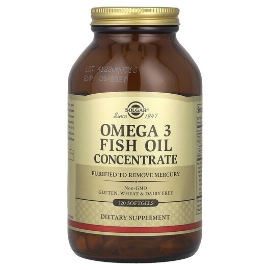 Основное фото товара Solgar, Омега-3, Omega 3 Fish Oil Concentrate, 120 капсул