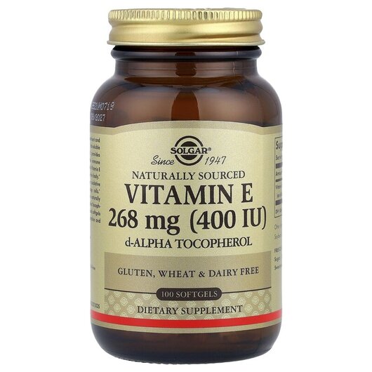 Основне фото товару Naturally Sourced Vitamin E 400 IU Основне фото товару Solgar, Vitamin E 400 IU, Вітамін E Токофероли, 100 капсул