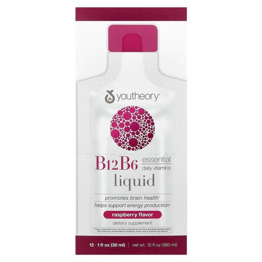 Основне фото товару Youtheory, B12B6 On The Go, Метилкобаламін B12, 12 Packets 30 ml 