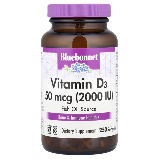 Основное фото товара Bluebonnet Nutrition, Витамин D3, Vitamin D3 2000 IU, 250 капсул