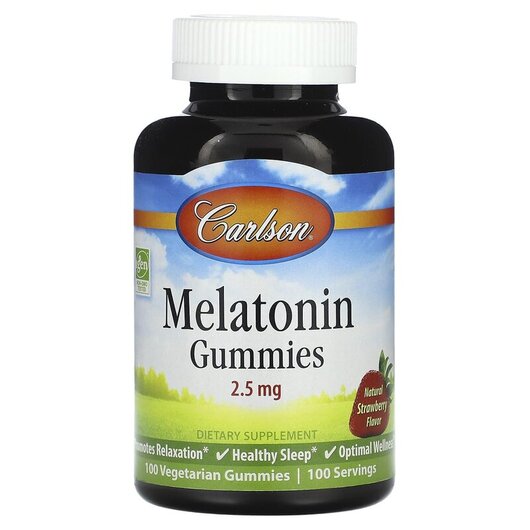 Основне фото товару Melatonin Gummies 2.5 mg Основне фото товару Carlson, Melatonin Gummies 2.5 mg, Мелатонін, 100 таблеток