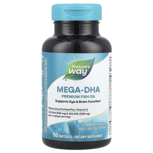 Основне фото товару EfaGold Mega DHA 1000 mg Основне фото товару Nature's Way, Mega-DHA, Мега DHA 1000 мг Efa Gold, 60 капсул